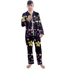 Foliage Pattern, Adorable Beautiful Men s Long Sleeve Satin Pajamas Set by kyorashop23