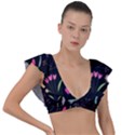 Foliage Pattern, Adorable Beautiful Plunge Frill Sleeve Bikini Top View1