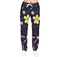 Foliage Pattern, Adorable Beautiful Women Velvet Drawstring Pants