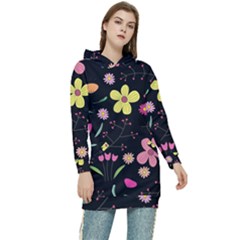 Foliage Pattern, Adorable Beautiful Women s Long Oversized Pullover Hoodie