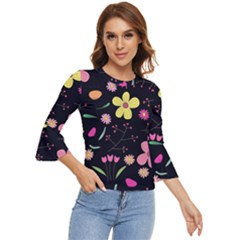 Foliage Pattern, Adorable Beautiful Bell Sleeve Top