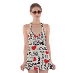 Love Abstract Background Love Textures Halter Dress Swimsuit  by kyorashop23