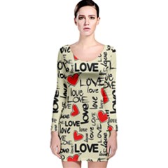 Love Abstract Background Love Textures Long Sleeve Velvet Bodycon Dress