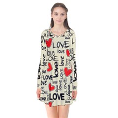 Love Abstract Background Love Textures Long Sleeve V-neck Flare Dress by kyorashop23