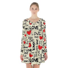 Love Abstract Background Love Textures Long Sleeve Velvet V-neck Dress