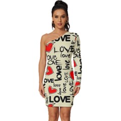 Love Abstract Background Love Textures Long Sleeve One Shoulder Mini Dress by kyorashop23