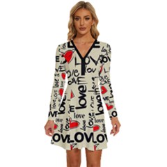 Love Abstract Background Love Textures Long Sleeve Deep V Mini Dress  by kyorashop23