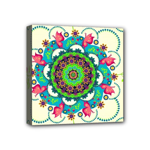 Mandala Flowers, Abstract, Butterflies, Floral, Pattern Mini Canvas 4  X 4  (stretched) by kyorashop23