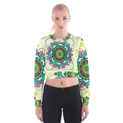 Mandala Flowers, Abstract, Butterflies, Floral, Pattern Cropped Sweatshirt