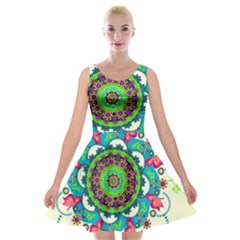 Mandala Flowers, Abstract, Butterflies, Floral, Pattern Velvet Skater Dress