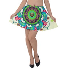 Mandala Flowers, Abstract, Butterflies, Floral, Pattern Velvet Skater Skirt