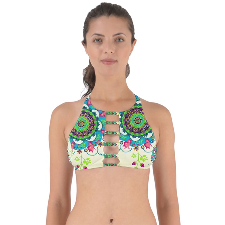 Mandala Flowers, Abstract, Butterflies, Floral, Pattern Perfectly Cut Out Bikini Top