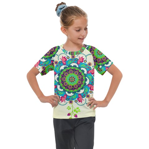 Mandala Flowers, Abstract, Butterflies, Floral, Pattern Kids  Mesh Piece T-shirt by kyorashop23