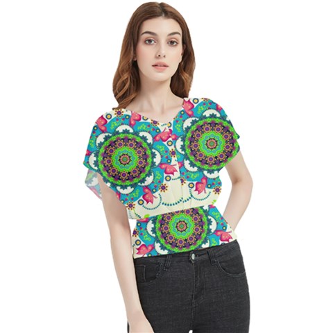 Mandala Flowers, Abstract, Butterflies, Floral, Pattern Butterfly Chiffon Blouse by kyorashop23