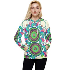 Mandala Flowers, Abstract, Butterflies, Floral, Pattern Women s Lightweight Drawstring Hoodie