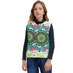 Mandala Flowers, Abstract, Butterflies, Floral, Pattern Kid s Button Up Puffer Vest	