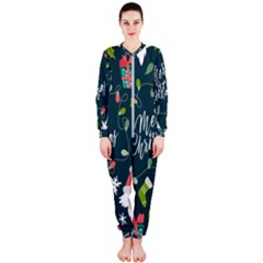 Merry Christmas, Happy New Year, Christmas Seamless Texture Onepiece Jumpsuit (ladies)