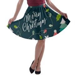 Merry Christmas, Happy New Year, Christmas Seamless Texture A-line Skater Skirt by kyorashop23