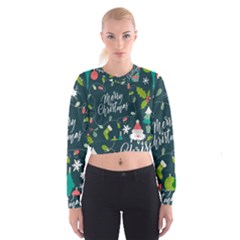 Merry Christmas, Happy New Year, Christmas Seamless Texture Cropped Sweatshirt