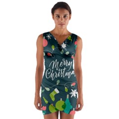 Merry Christmas, Happy New Year, Christmas Seamless Texture Wrap Front Bodycon Dress