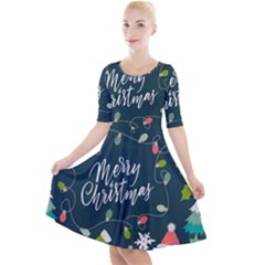 Merry Christmas, Happy New Year, Christmas Seamless Texture Quarter Sleeve A-line Dress With Pockets by kyorashop23