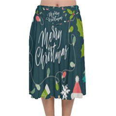 Merry Christmas, Happy New Year, Christmas Seamless Texture Velvet Flared Midi Skirt