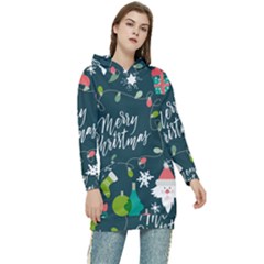 Merry Christmas, Happy New Year, Christmas Seamless Texture Women s Long Oversized Pullover Hoodie