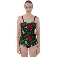 Merry Christmas Twist Front Tankini Set