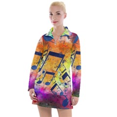 Music Texture, Grunge Music Background Women s Long Sleeve Casual Dress