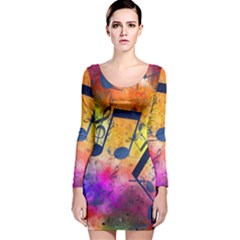 Music Texture, Grunge Music Background Long Sleeve Velvet Bodycon Dress