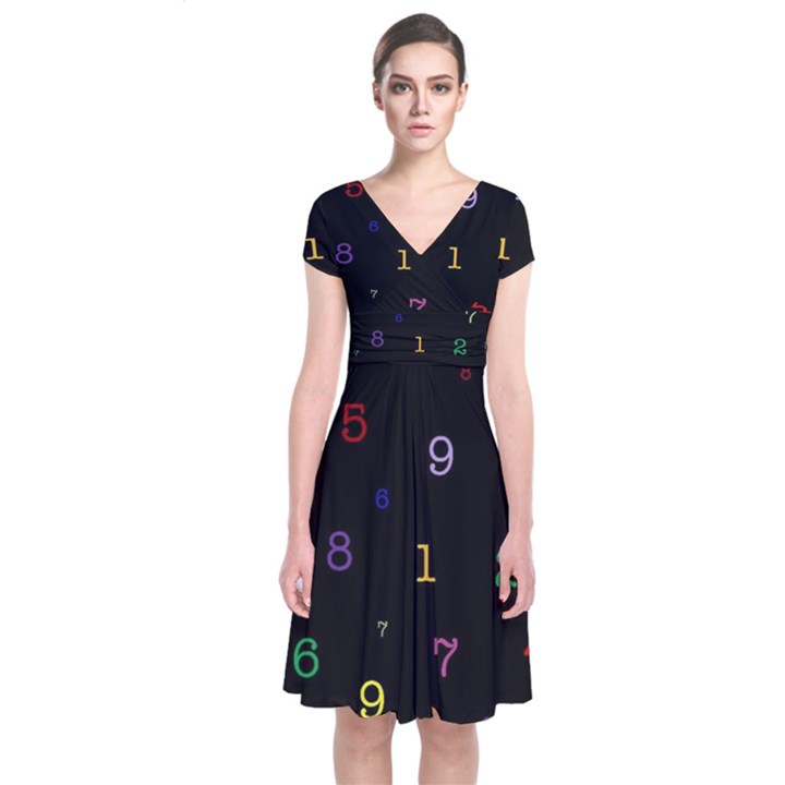 Numbers, Math, Keyboard Short Sleeve Front Wrap Dress