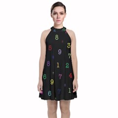 Numbers, Math, Keyboard Velvet Halter Neckline Dress 