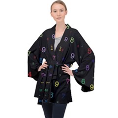 Numbers, Math, Keyboard Long Sleeve Velvet Kimono 