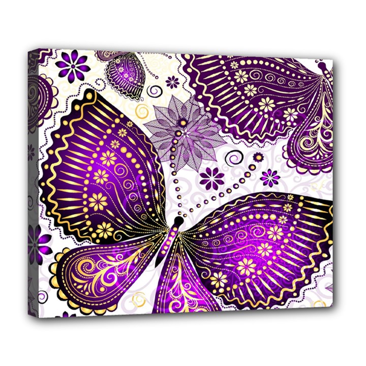 Purple Butterflies, Abstract, Floral, Flowers Deluxe Canvas 24  x 20  (Stretched)