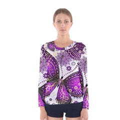 Purple Butterflies, Abstract, Floral, Flowers Women s Long Sleeve T-shirt