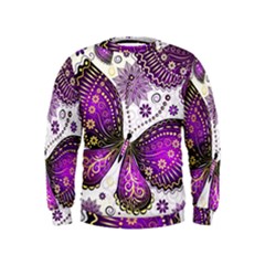 Purple Butterflies, Abstract, Floral, Flowers Kids  Sweatshirt