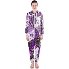 Purple Butterflies, Abstract, Floral, Flowers Hooded Jumpsuit (ladies)