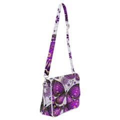 Purple Butterflies, Abstract, Floral, Flowers Shoulder Bag With Back Zipper by kyorashop23