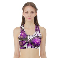 Purple Butterflies, Abstract, Floral, Flowers Sports Bra With Border by kyorashop23