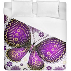 Purple Butterflies, Abstract, Floral, Flowers Duvet Cover (king Size) by kyorashop23