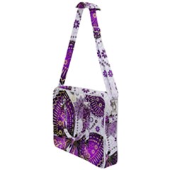 Purple Butterflies, Abstract, Floral, Flowers Cross Body Office Bag by kyorashop23