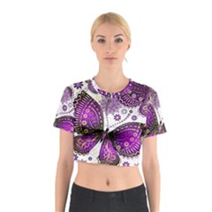 Purple Butterflies, Abstract, Floral, Flowers Cotton Crop Top by kyorashop23