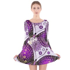 Purple Butterflies, Abstract, Floral, Flowers Long Sleeve Velvet Skater Dress