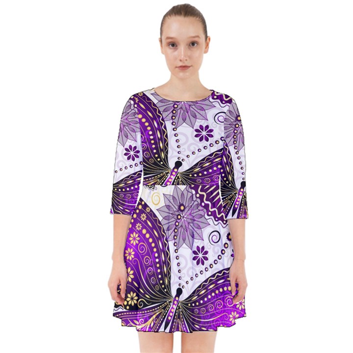 Purple Butterflies, Abstract, Floral, Flowers Smock Dress