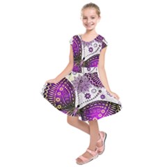 Purple Butterflies, Abstract, Floral, Flowers Kids  Short Sleeve Dress by kyorashop23