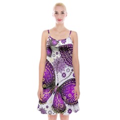 Purple Butterflies, Abstract, Floral, Flowers Spaghetti Strap Velvet Dress