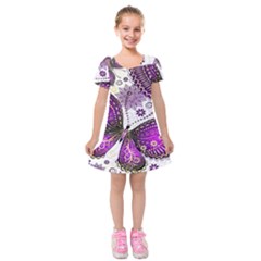 Purple Butterflies, Abstract, Floral, Flowers Kids  Short Sleeve Velvet Dress