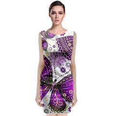 Purple Butterflies, Abstract, Floral, Flowers Sleeveless Velvet Midi Dress