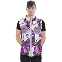 Purple Butterflies, Abstract, Floral, Flowers Men s Puffer Vest