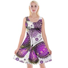 Purple Butterflies, Abstract, Floral, Flowers Reversible Velvet Sleeveless Dress